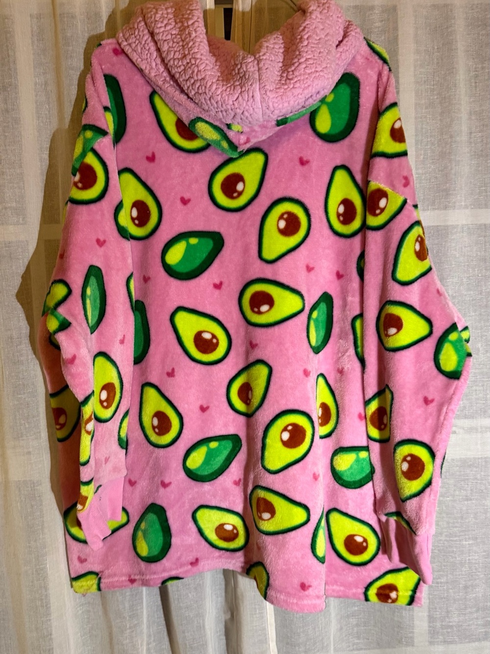 Pink Avocado-Print Sherpa-Lined Teddy Hoodie - Picture 2 of 4